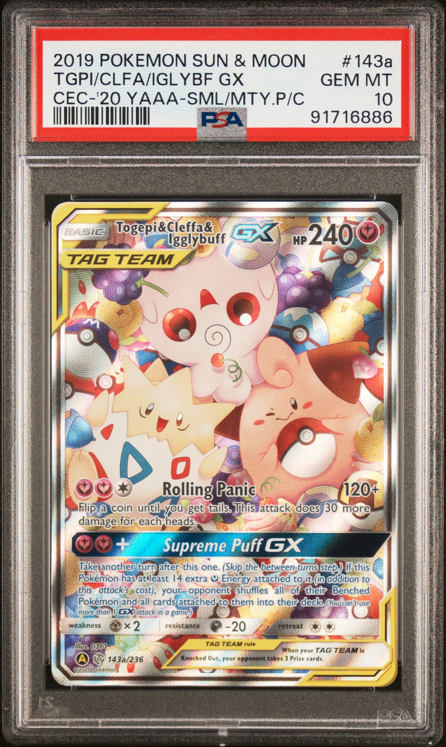 Togepi & Cleffa & Igglybuff GX - 143a/236 - PSA 10 - Cosmic Eclipse - Pokemon